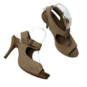 Pedro Garcia Womens Beige Suede Stiletto Heel Sling Back Open Toe Sandals US 7